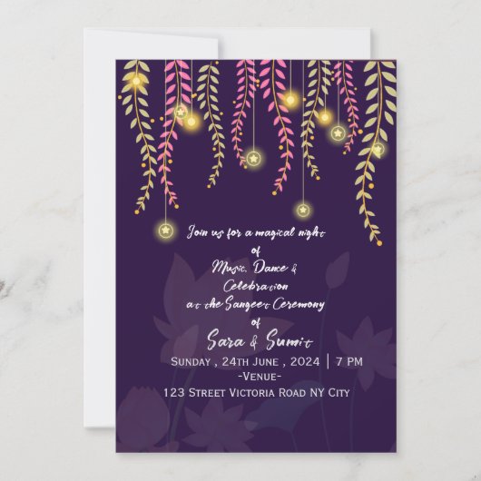 Indian Wedding Sangeet Night Ceremony Invitations  Einladung (Vorderseite)