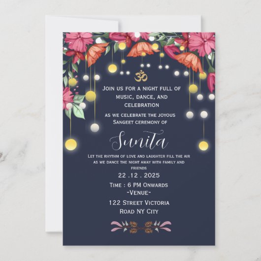 Indian Wedding Sangeet Night Invitation  Einladung (Vorderseite)