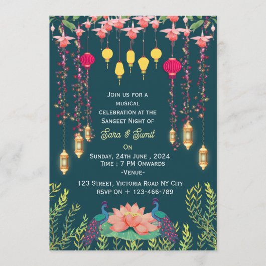 Indian Wedding Sangeet Night Invitations Einladung (Vorderseite)