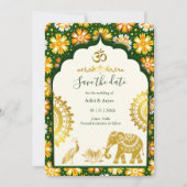 Indian Wedding Save the Date – Emerald ivory Gold Einladung (Vorderseite)