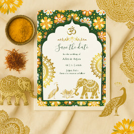 Indian Wedding Save the Date – Emerald ivory Gold  Einladung
