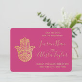 Indian Wedding Save the date Gold hamsa Henna (Stehend Vorderseite)