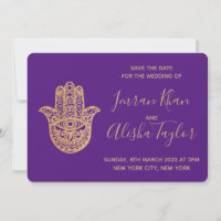 Indian Wedding Save the date Gold hamsa Henna