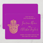 Indian Wedding Save the date Gold hamsa Henna (Vorne/Hinten)