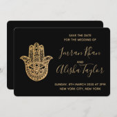 Indian Wedding Save the date Gold hamsa Henna (Vorne/Hinten)