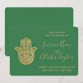 Indian Wedding Save the date Gold hamsa Henna (Vorne/Hinten)