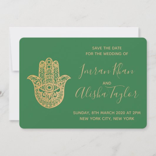 Indian Wedding Save the date Gold hamsa Henna (Vorderseite)