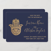 Indian Wedding Save the date Gold hamsa Henna (Vorne/Hinten)