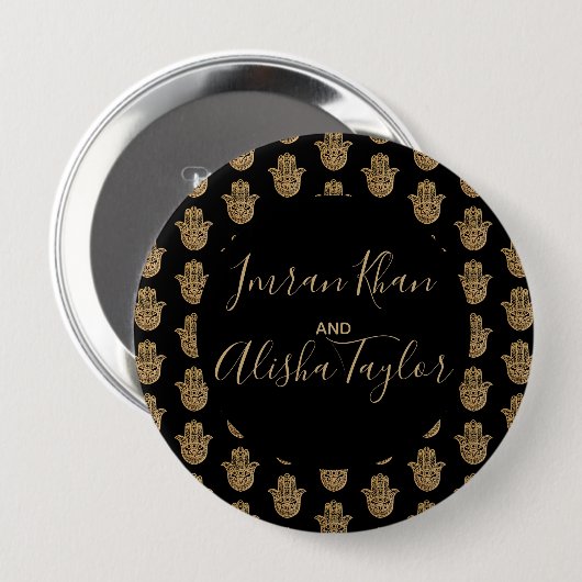 Indian Wedding Save the date Gold hamsa Henna Button (Vorne & Hinten)