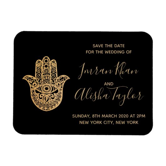 Indian Wedding Save the date Gold hamsa Henna Magnet (Horizontal)