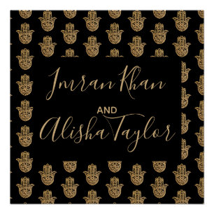 Indian Wedding Save the date Gold hamsa Henna Poster