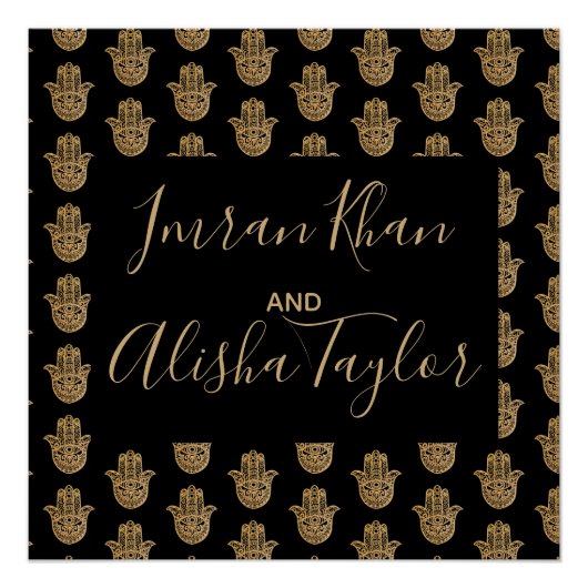 Indian Wedding Save the date Gold hamsa Henna Poster (Vorderseite)