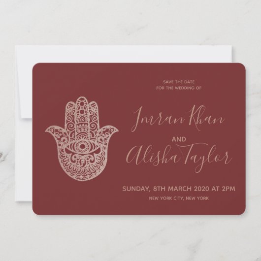 Indian Wedding Save the date Rose Gold hamsa Henna (Vorderseite)