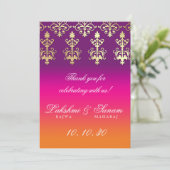Indian Wedding Tischnummer Card Lila Orange (Stehend Vorderseite)
