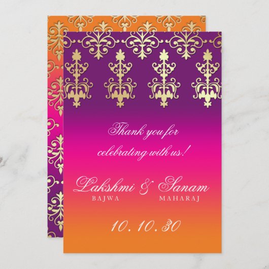Indian Wedding Tischnummer Card Lila Orange (Vorne/Hinten)