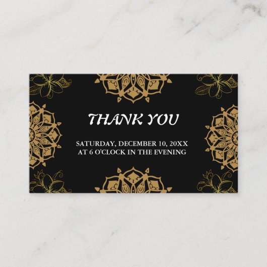 Indian Wedite Invite Damask Gold Winter Black Begleitkarte (Vorderseite)