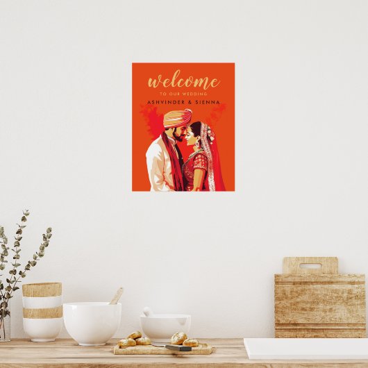 Indian Wedle Couple Begrüßungszeichen Poster (Küche)