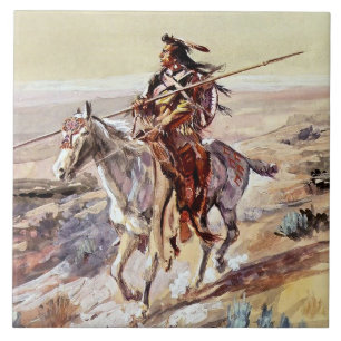 "Indian With Spear" Cowboy Art von Charles Russell Fliese