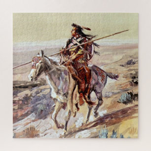 "Indian With Spear" Cowboy Art von Charles Russell Puzzle