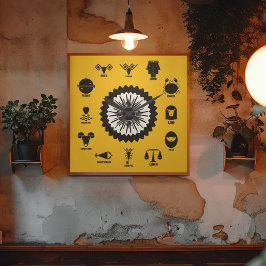 Indian Zodiac Geometric - 12 Vedic Signs Quadratische Wanduhr