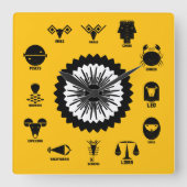 Indian Zodiac Geometric - 12 Vedic Signs Quadratische Wanduhr (Vorderseite)