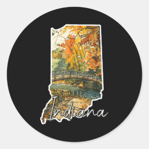 Indiana-Aquarell-Herbstlandschafts-Kunst  Runder Aufkleber