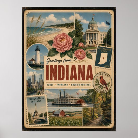 Indiana Authentischer Vintage-Stil Poster (Vorne)