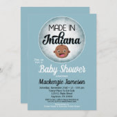 Indiana Baby Dusche African American Blue Baby Einladung (Vorne/Hinten)