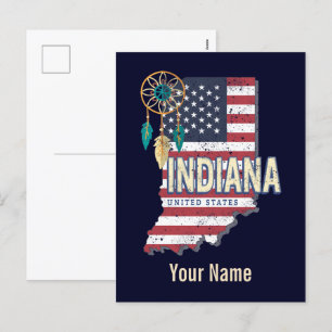 Indiana Bundesstaat Vereinigte Staaten Retro-Karte Feiertagspostkarte