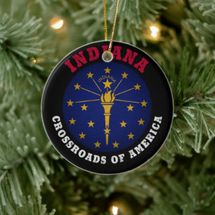 INDIANA CROSSROADS STAAT FLAG KERAMIK ORNAMENT