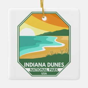 Indiana Dunes Nationalpark Minimal Retro Emblem Keramikornament