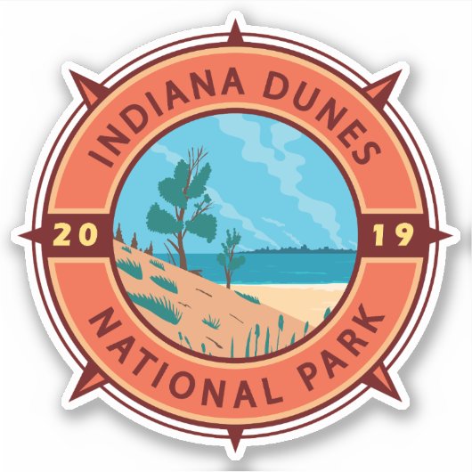 Indiana Dunes Nationalpark Retro Kompass Emblem Aufkleber (Vorderseite)