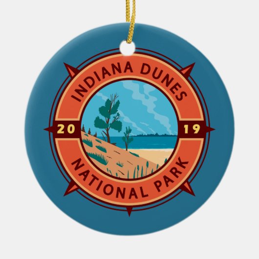 Indiana Dunes Nationalpark Retro Kompass Emblem Keramik Ornament (Vorne)