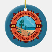Indiana Dunes Nationalpark Retro Kompass Emblem Keramik Ornament (Hinten)