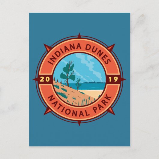 Indiana Dunes Nationalpark Retro Kompass Emblem Postkarte (Vorderseite)