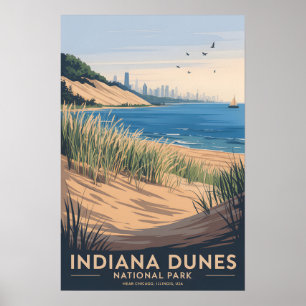 Indiana Dunes   Vintage Lake Michigan Poster