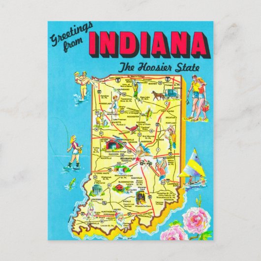 Indiana farbige Karte Postkarte (Vorderseite)