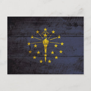 Indiana-Flagge auf altem Holzmaserung Postkarte