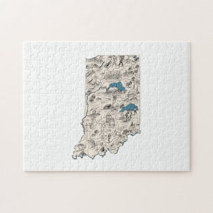Indiana-förmige Vintage-Bildkarte Puzzle