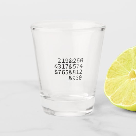 Indiana-Gebietskodes Schnapsglas (Vorderseite)