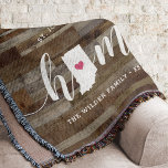 Indiana Home State Personalized Wood Look Decke<br><div class="desc">Show some home state pride with this cute rustic faux wood plank throw blanket featuring "home" in white calligraphy script lettering with a silhouette map of the state of Indiana standing in for the letter "O." A pink heart illustration inside the state map completes the design; you can change the...</div>