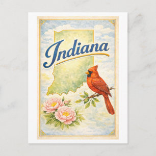 Indiana im Vintage-Stil mit Kardinal und Pfingstro Postkarte