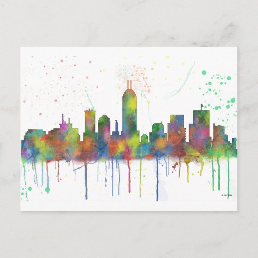 INDIANA, INDIANAPOLIS SKYLINE POSTKARTE (Vorderseite)