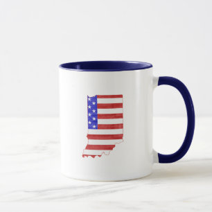 Indiana Map Shaped American Flag Patriotic Tasse