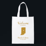 Indiana Map Wedding Welcome Bag, Gold Tote Bag Wiederverwendbare Einkaufstasche<br><div class="desc">Hochzeitswochenende Begrüßungsgeschenktasche für Gäste außerhalb der Stadt zu Ihrer Hochzeit,  mit dem Bild von Indiana,  mit Herz können Sie an der genauen Lage platzieren. Fülle die Tasche mit deinen Lieblingsgoodies.</div>