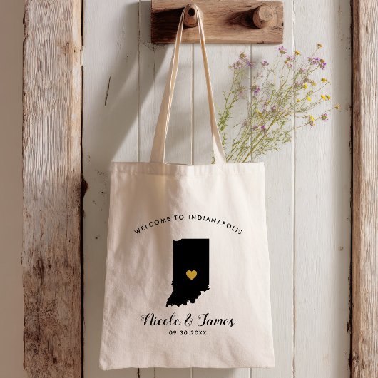 Indiana Map Wedding Welcome Bag Tote Black, Gold Tragetasche