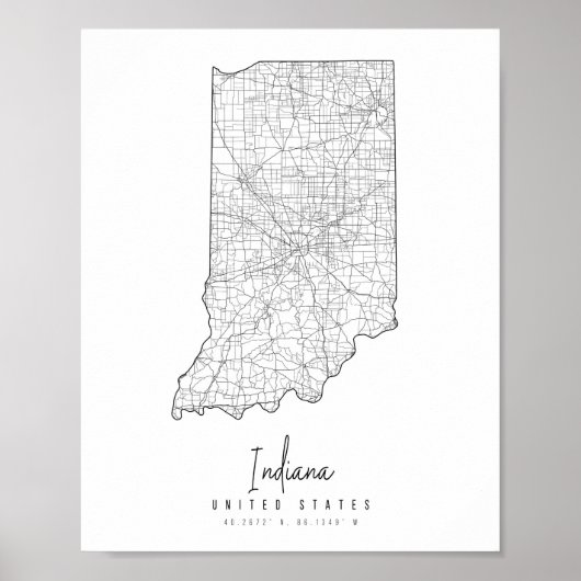 Indiana Minimal Street Map Poster (Vorne)