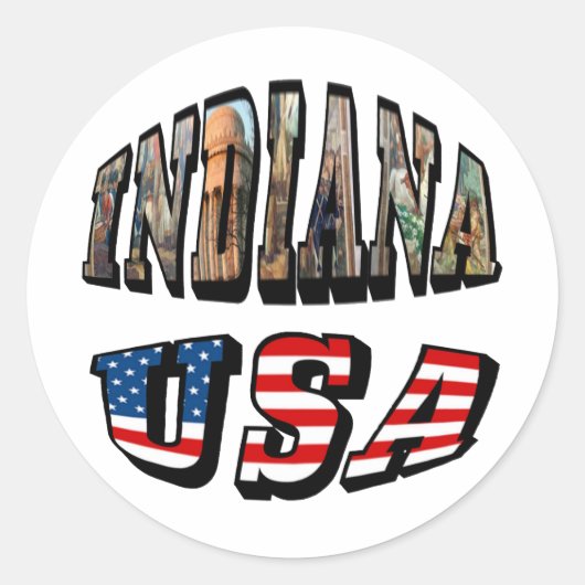 Indiana Picture und USA Flag Text Runder Aufkleber (Vorderseite)