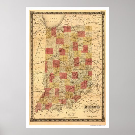 Indiana Railroad Train Map 1858 Poster (Vorne)