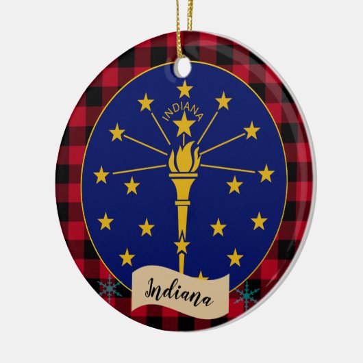 Indiana, Red Buffalo kariert & Indiana Flag Keramik Ornament (Links)